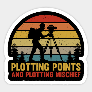 Retro Vintage Sunset Land Surveyor Funny Surveying Humor Sticker